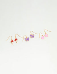 Kids Gold Toadstool Heart Drop Earrings 3-Pack - link has visual effect only