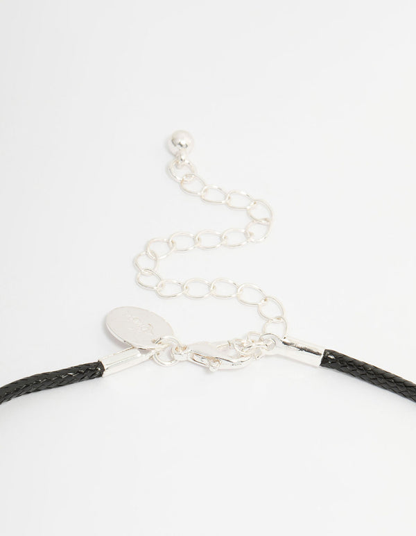 Kids Silver Black Butterfly Mood Cord Necklace & Ring Set