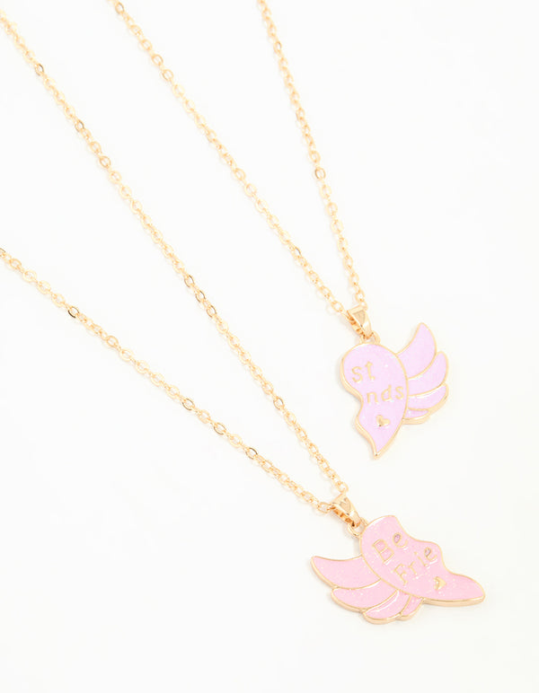 Kids Gold Wing Heart BFF Pendant Necklaces 2-Pack