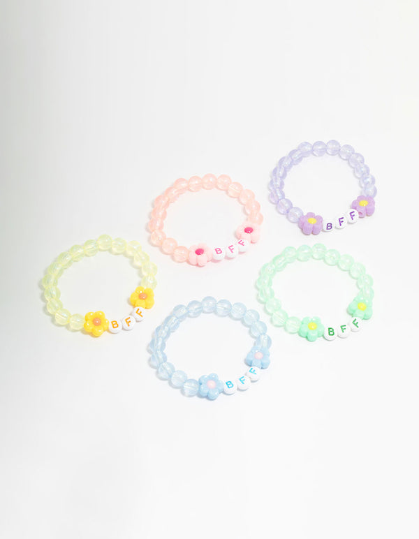 Kids Pastel Beaded  Best Friends Flower Bracelets 5-Pack
