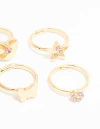 Kids Gold Diamante Butterfly Crown & Heart Fashion Rings 6-Pack - link has visual effect only