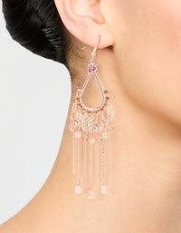 Rose Gold Flower Tassel Drop Earrings - link has visual effect only