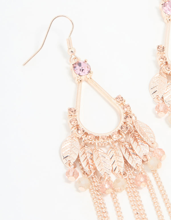 Rose Gold Flower Tassel Drop Earrings
