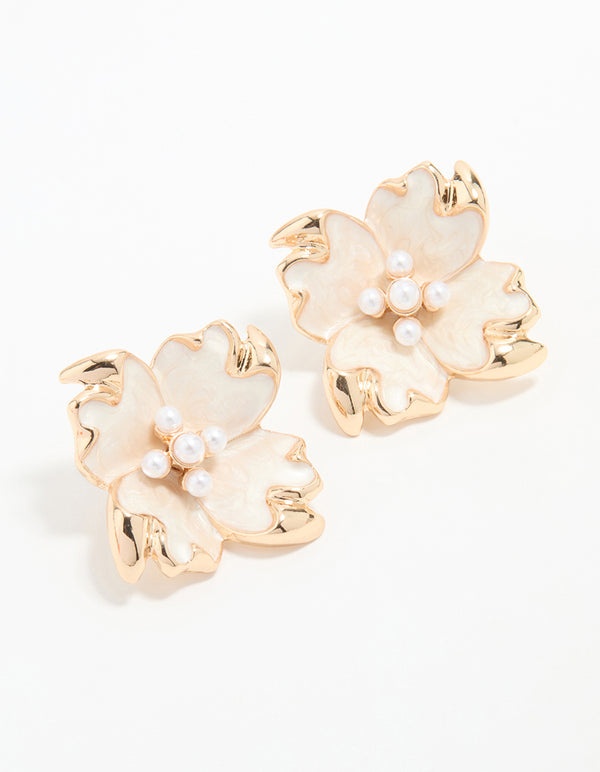 Rose Gold Edged Flower Stud Earrings