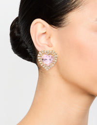 Rose Gold Diamante Pink Heart Stud Earrings - link has visual effect only