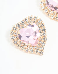 Rose Gold Diamante Pink Heart Stud Earrings - link has visual effect only