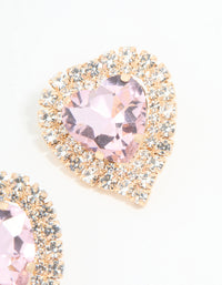 Rose Gold Diamante Pink Heart Stud Earrings - link has visual effect only