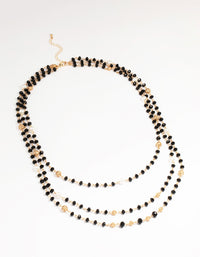 Gold Pearl Black Beaded Layered Necklace - link has visual effect only