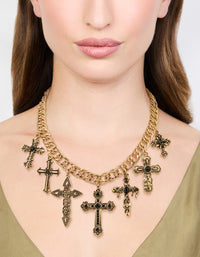 Antique Gold Black Metallic Cross Charm Necklace - link has visual effect only