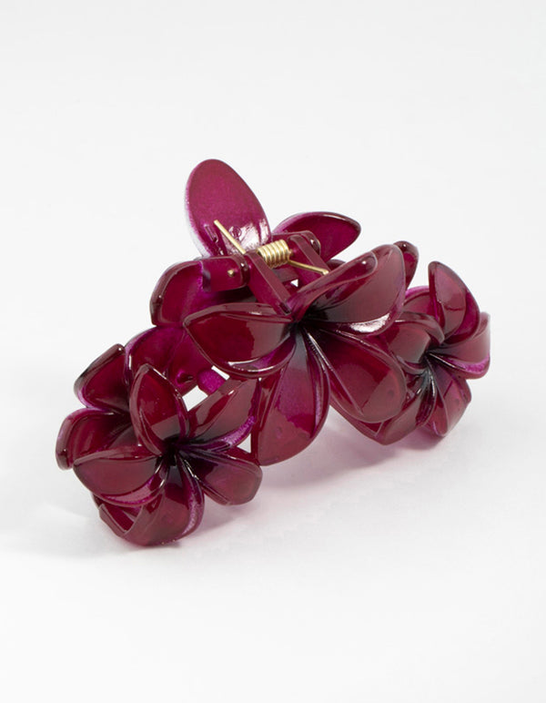 Burgundy Frangipani Flowers Hair Claw Clip