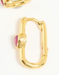 Gold Plated Pink Cubic Zirconia Heart Square Hoop Earrings - link has visual effect only