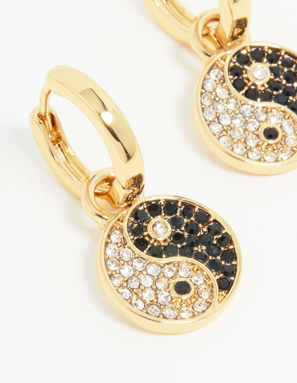 Gold Sparkle Yin Yang Drop Earrings