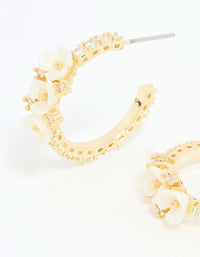 Gold Dainty Floral Hoop Earrings - link has visual effect only