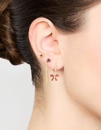 Gold Red Cubic Zirconia Bow Huggie Earrings 3-Pack - link has visual effect only