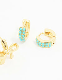 Gold Turquoise Bead & Bow Earrings 3-Pack - link has visual effect only