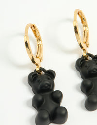 Gold Plated Black Gummy Bear Drop Earrings - link has visual effect only