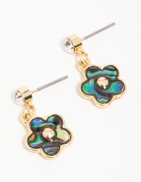 Gold Blue & Green Bubble Flower Drop Earrings - link has visual effect only