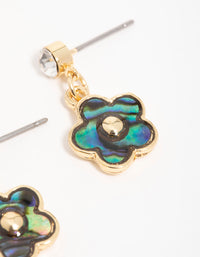 Gold Blue & Green Bubble Flower Drop Earrings - link has visual effect only