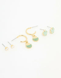 Gold Plated Cubic Zirconia Mermaid Earrings 3-Pack - link has visual effect only