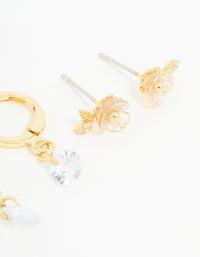 Gold Plated Cubic Zirconia Floral Drop Earrings 3-Pack - link has visual effect only