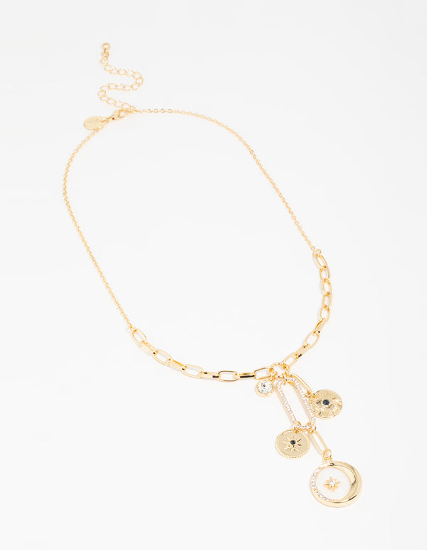 Gold  Triple Coin Heart Necklace