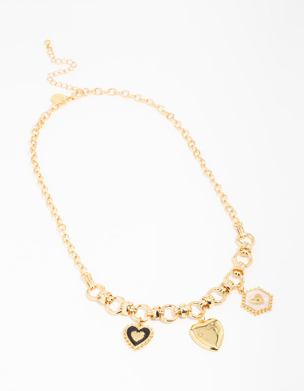 Gold  Heart & Moon Charm Necklace