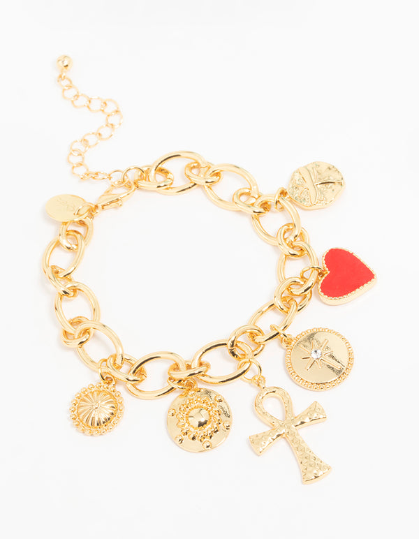Gold  Chunky Cross Charm Bracelet