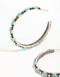 Antique Silver Turquoise Large Hoop Earrings - link has visual effect only