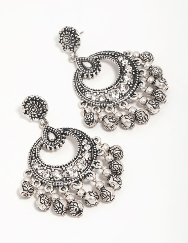 Antique Silver Patterned Drop Earrings