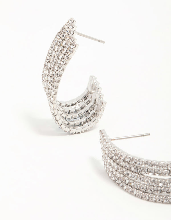 Silver Diamante Cascading Cupchain Hoop Earrings