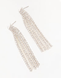 Silver Diamante Chain Tassel Drop Earrings - link has visual effect only