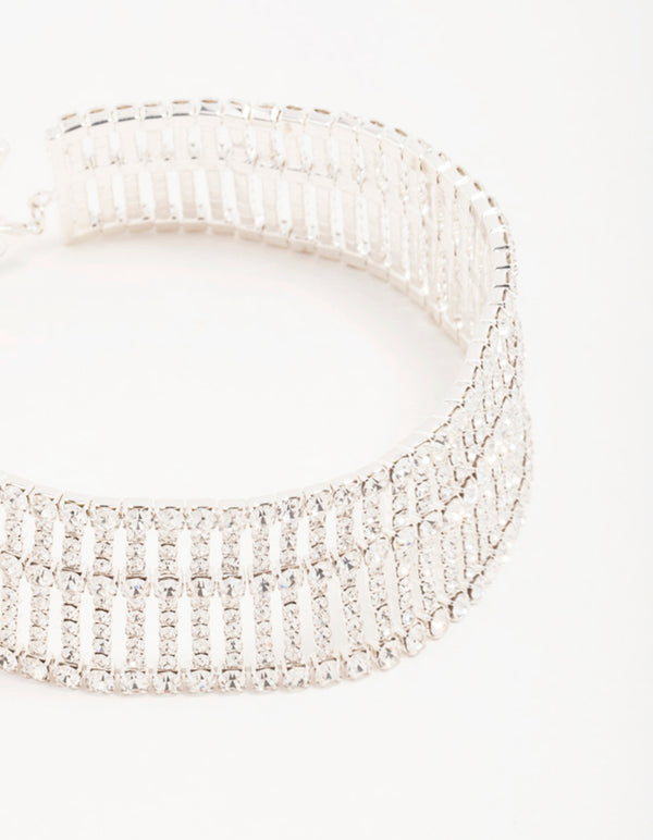 Silver Diamante Stacked Cupchain Choker Necklace