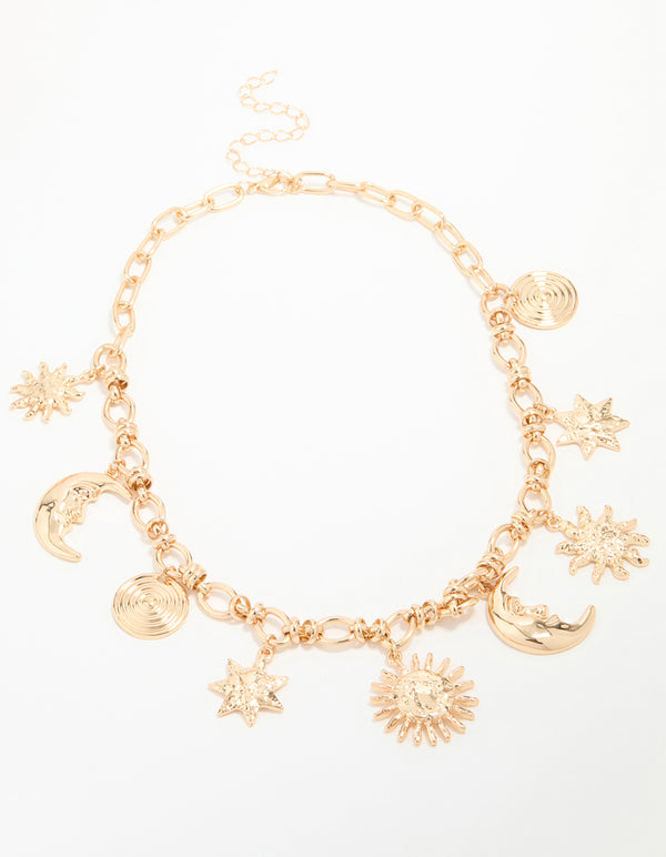 Gold Molten Celestial Charm Necklace