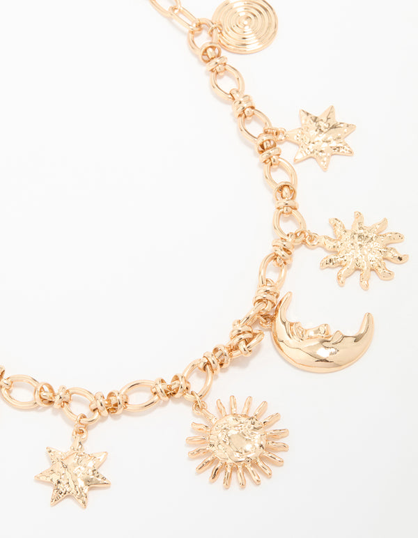 Gold Molten Celestial Charm Necklace