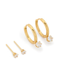 Waterproof Gold Plated Surgical Steel Mini Cubic Zirconia Earrings 2-Pack - link has visual effect only
