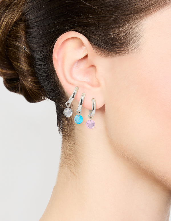 Silver Mixed Stone Huggie Hoop Earrings 3-Pack