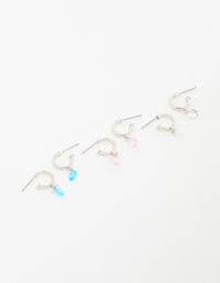 Silver Mixed Stone Huggie Hoop Earrings 3-Pack - link has visual effect only
