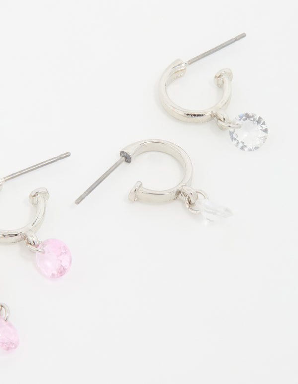 Silver Mixed Stone Huggie Hoop Earrings 3-Pack