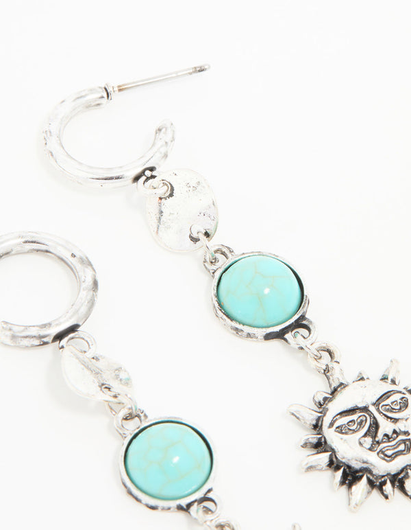 Antique Silver Turquoise Stone & Sun Drop Earrings