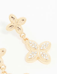Gold Diamante Double Flower Drop Earrings - link has visual effect only