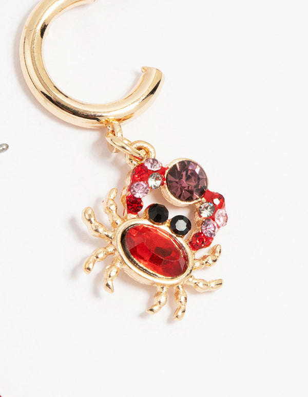 Gold Diamante Mini Crab Drop Earrings