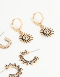 Antique Gold Sun & Star Huggie & Stud Earrings 6-Pack - link has visual effect only