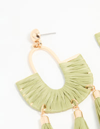 Gold & Green Half Woven Tassel Drop Earrings - link has visual effect only