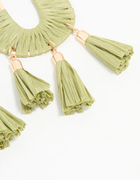 Gold & Green Half Woven Tassel Drop Earrings - link has visual effect only
