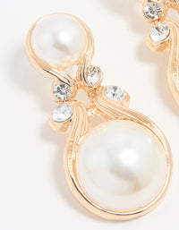 Gold Pearl Diamante Doorknocker Drop Earrings - link has visual effect only