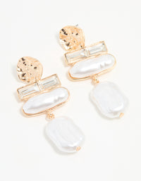 Gold Pearl Diamante Molten Drop Earrings - link has visual effect only