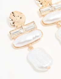 Gold Pearl Diamante Molten Drop Earrings - link has visual effect only