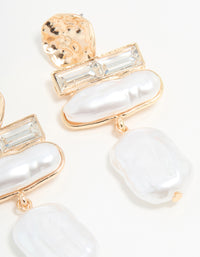 Gold Pearl Diamante Molten Drop Earrings - link has visual effect only