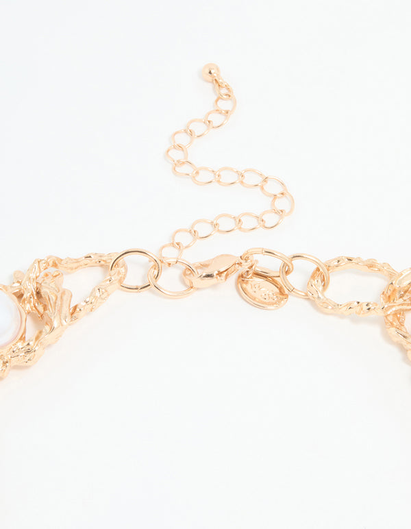 Gold Pearl Molten Rope Necklace