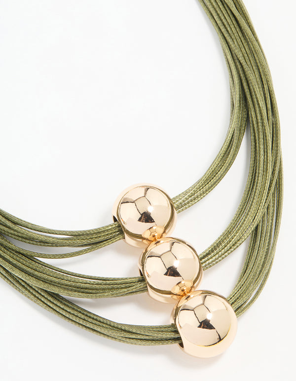 Gold Green Cord Ball Layered Necklace